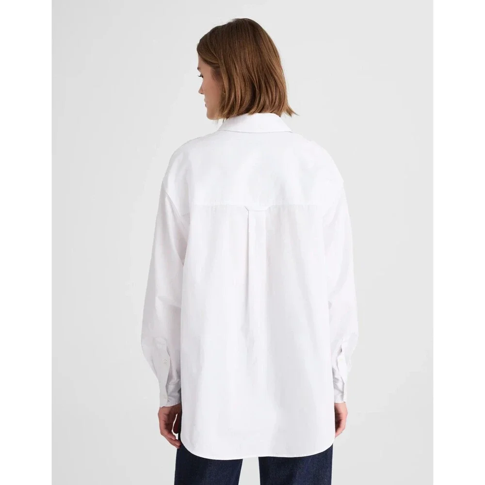Madewell XL Oversized Button-Up Shirt White Cotton Oxford Long Sleeve Pocket NWT - Picture 3 of 14